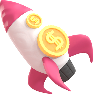 yellow and pink rocket money 3D icon element